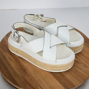 Prada White Leather Crisscross Platform Espadrille Sandals 36 Slingback Flatform